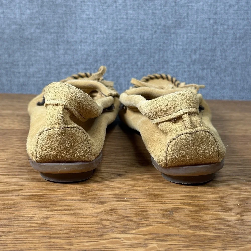 MINNETONKA Women's Side 7 Moccasins Leather Slip On Loafers Shoes 407 Tan